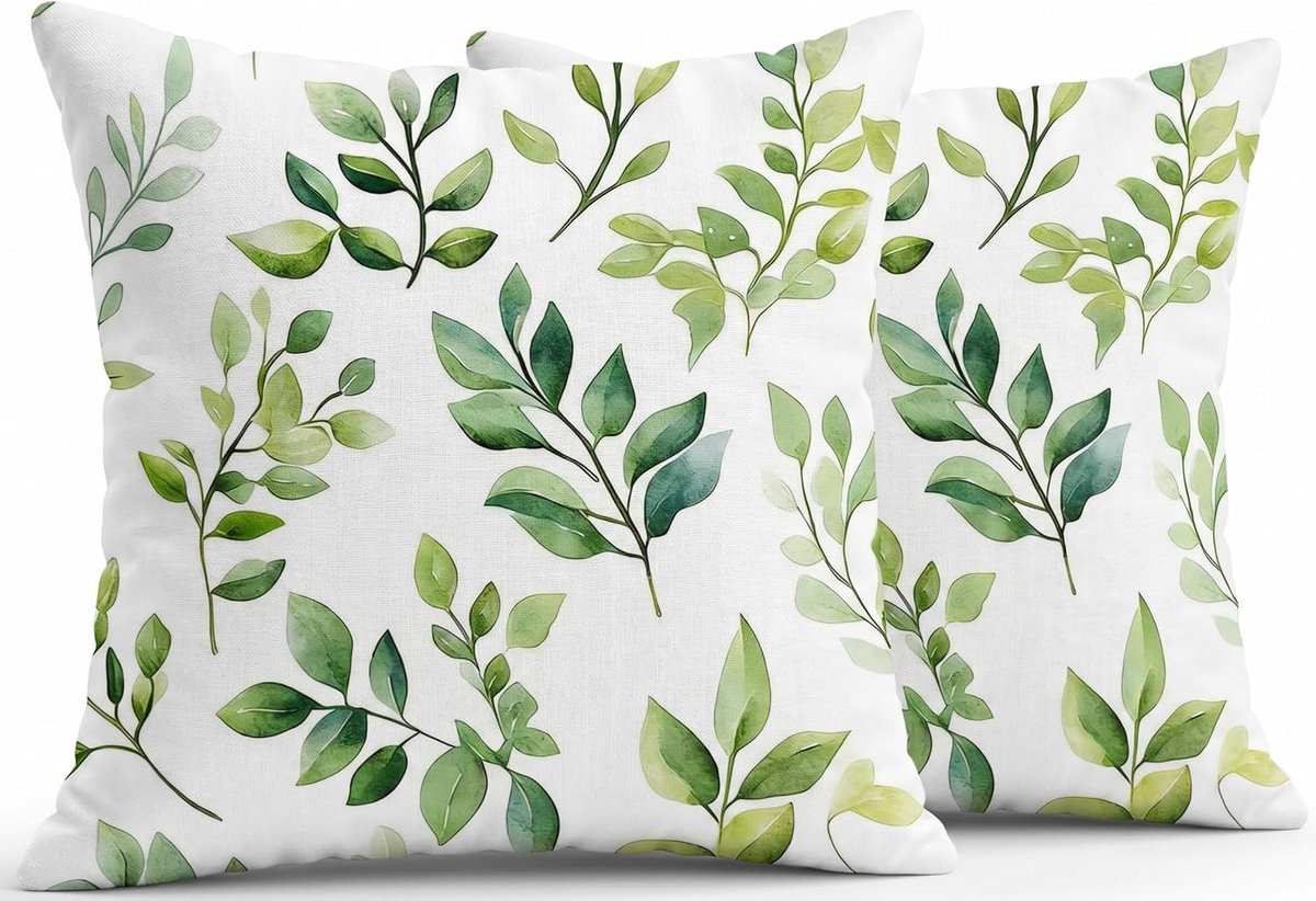 SnelShoppen - Set van 2 Waterdichte Tuinkussenhoezen 50 x 50 cm met Groene Bladeren, Dubbelzijdig, Modern Design, Ideaal voor Tuin, Balkon en Sofa