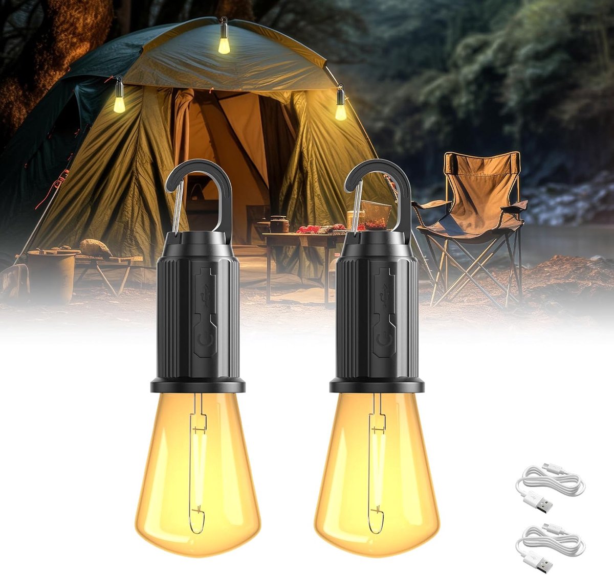 SnelShoppen - Oplaadbare Campinglampen LED Tentlampen met 3 Lichtstanden, IP65 Waterdicht, Batterij Aangedreven Lantaarns voor Kamperen en Noodgevalle