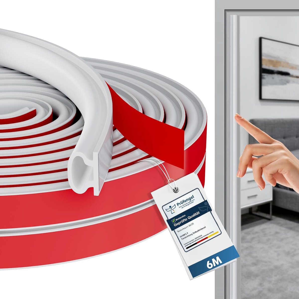 SnelShoppen - 6m Dichtingstrip Deurstopper - Adhesieve Isolatie voor Deuren & Vensters - Hoog Elastisch Rubber - Effectieve Kierenbestrijding - Wit