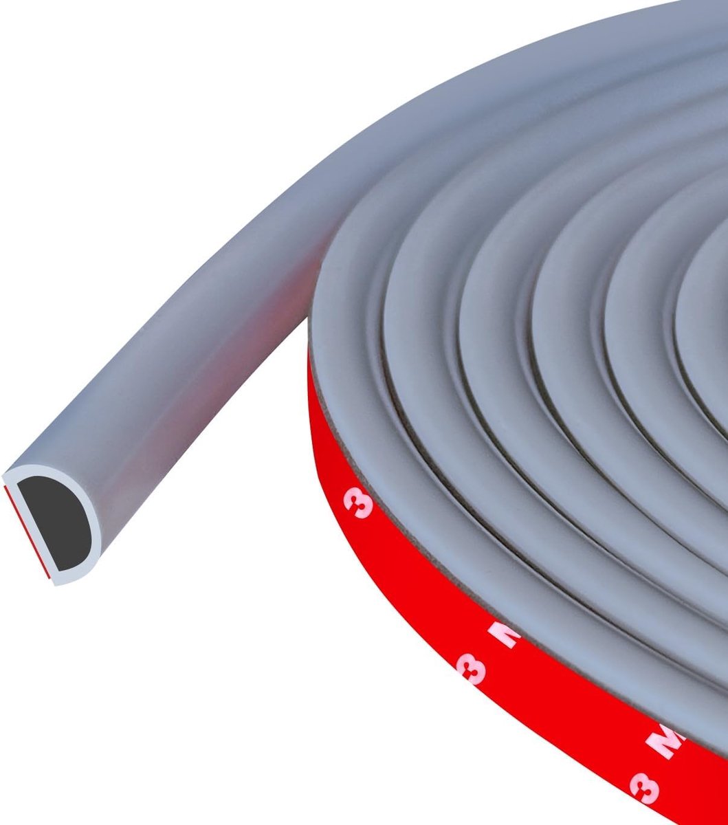 SnelShoppen - Weather Strip voor Deur Seal, Zelfklevende Silicone D-Vormige Flexibele Sealing Strip 6m, Grijs, 9mm W×8mm D, Ideaal voor Deur- en Raama