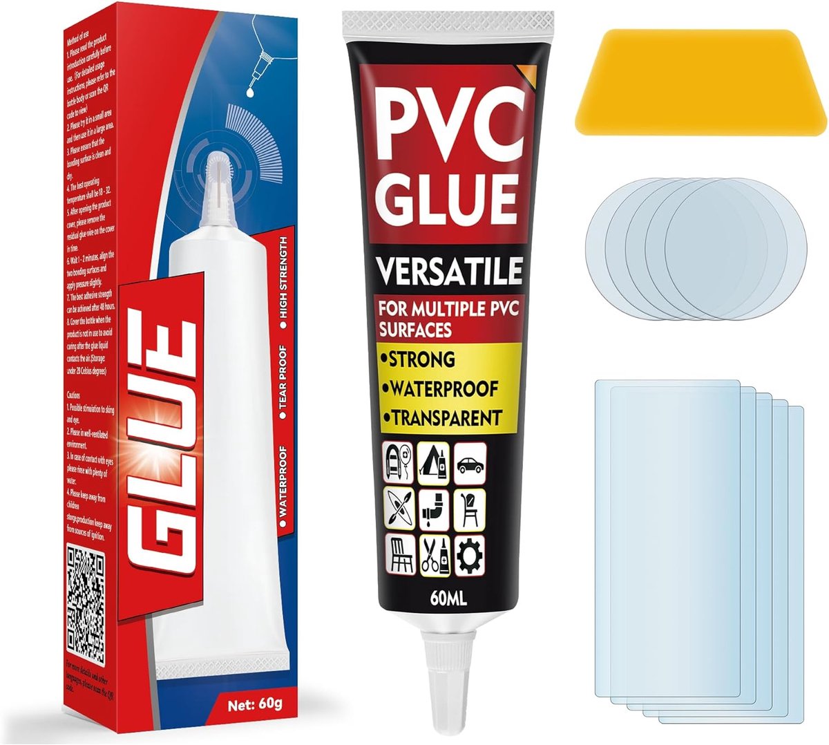 SnelShoppen - Pool Repair Kit PVC, 60 ml, Sterke Lijm voor Snelle Reparatie van Zwembaden, Opblaasbedden, Luchtbedden en PVC Patches