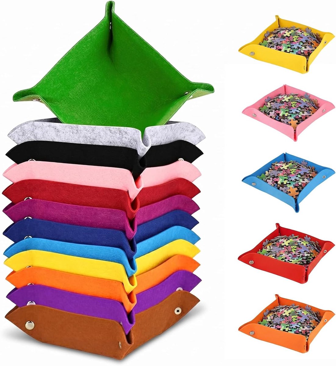 SnelShoppen - 12 Stuks Puzzel Sorteren Schalen - Vilt Kommetjes met Drukknoppen - Puzzel Boxen voor Desk, Make-up, Thuis, Kantoor (12 Kleuren)