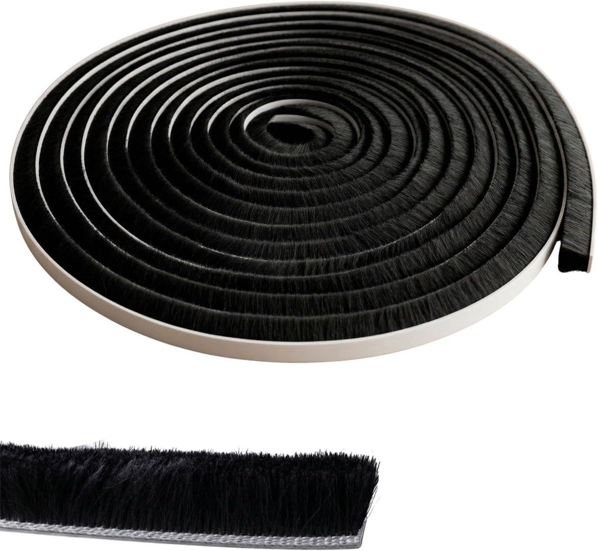 SnelShoppen - 10 m Brush Seal Zwart 10 mm | Zelfklevend, Afkappbaar | Tochtwering, Kouwering, Insectenbescherming voor Ramen, Deuren, Kasten