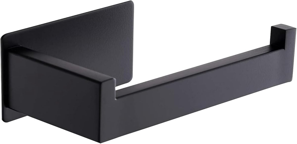 SnelShoppen - Toiletpapierhouder zonder boren, zwart roestvrij staal, moderne wc-rolhouder met lijm, vingerafdrukbestendig, ideaal voor badkamer