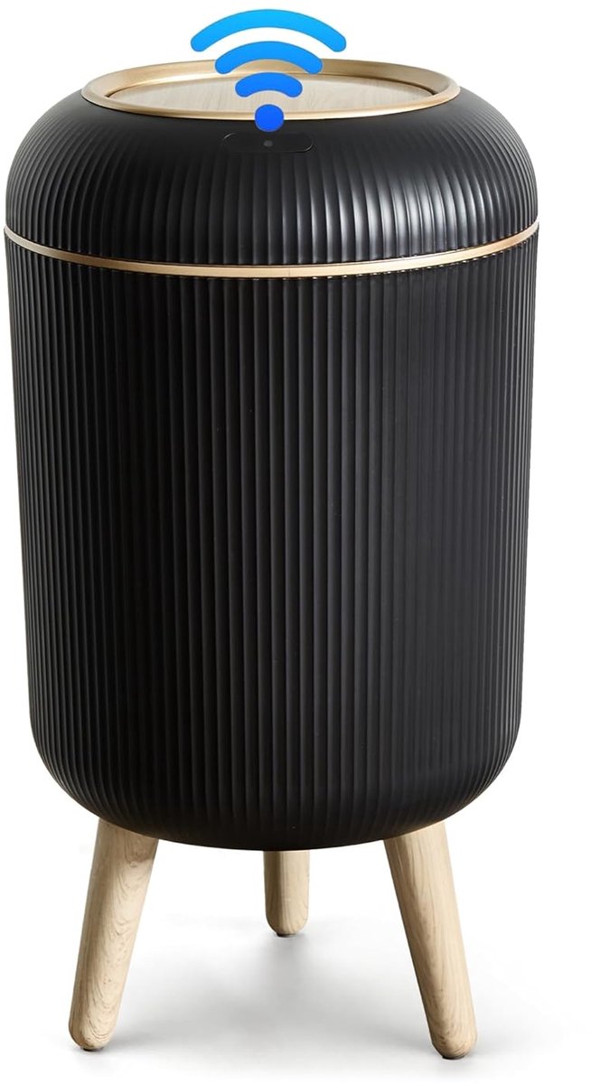 SnelShoppen - Smart Vuilnisemmer met Sensor 10L - Geurdichte Trash Can voor Keuken en Badkamer - Automatische Deksel in Wit met Zwart - Compact en Sti