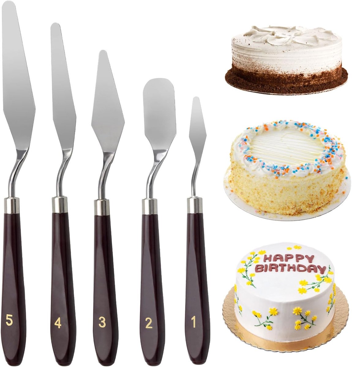 SnelShoppen - Set van 5 Cake Spatula's en Paletten - RVS Bakgereedschap voor Taartdecoratie, Bakken en Patisserie - Ideaal voor Feesten en Keuken
