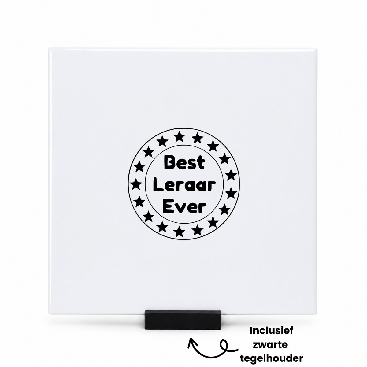 Hacebo Beste leraar ever tegeltje met tegelhouder - Leraar - afscheidscadeau meester - tegeltjes met tekst - collega - school - bedankt cadeau - spreuktegels - 15x15 CM Wit