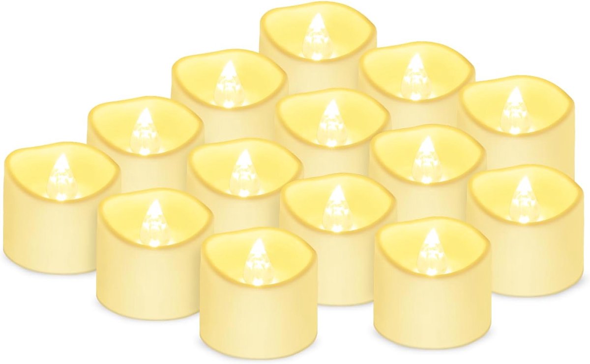 SnelShoppen - LED Kaarsen Theelichtjes Flameless 14 Stuks Warm Wit Votive Kaarsen met Flickering Effect voor Feesten, Bruiloften, Thuis en Buiten