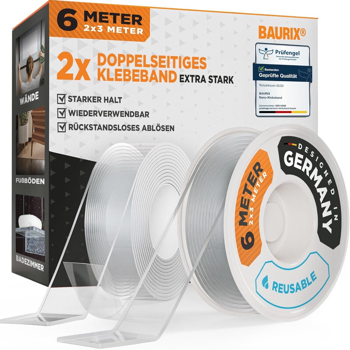 SnelShoppen - Nano Tape Dubbelzijdig [2x3m] - Sterke Transparante Plakband voor Wand, Tapijt & Decoratie - Wasbaar, Herbruikbaar - Ideaal voor DIY & P