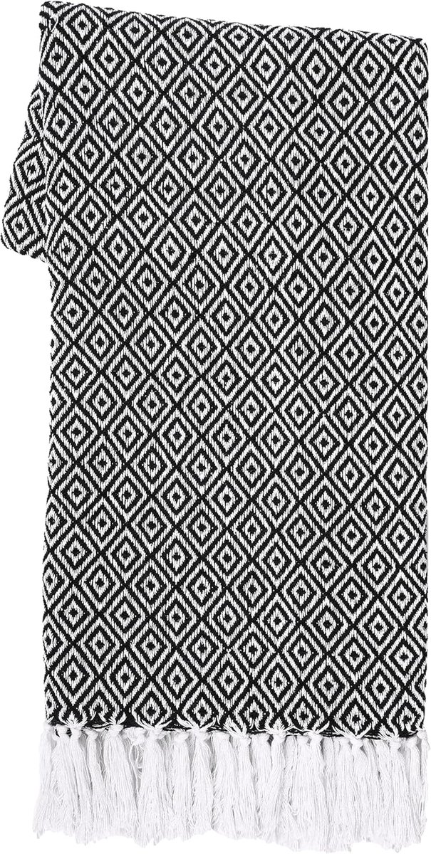 SnelShoppen - Black Throw Blanket Woven Country Rustic 100% Katoen Luxe Kwaliteit 50x60 inch - Perfect voor Bank, Bed, Feesten, en Camping