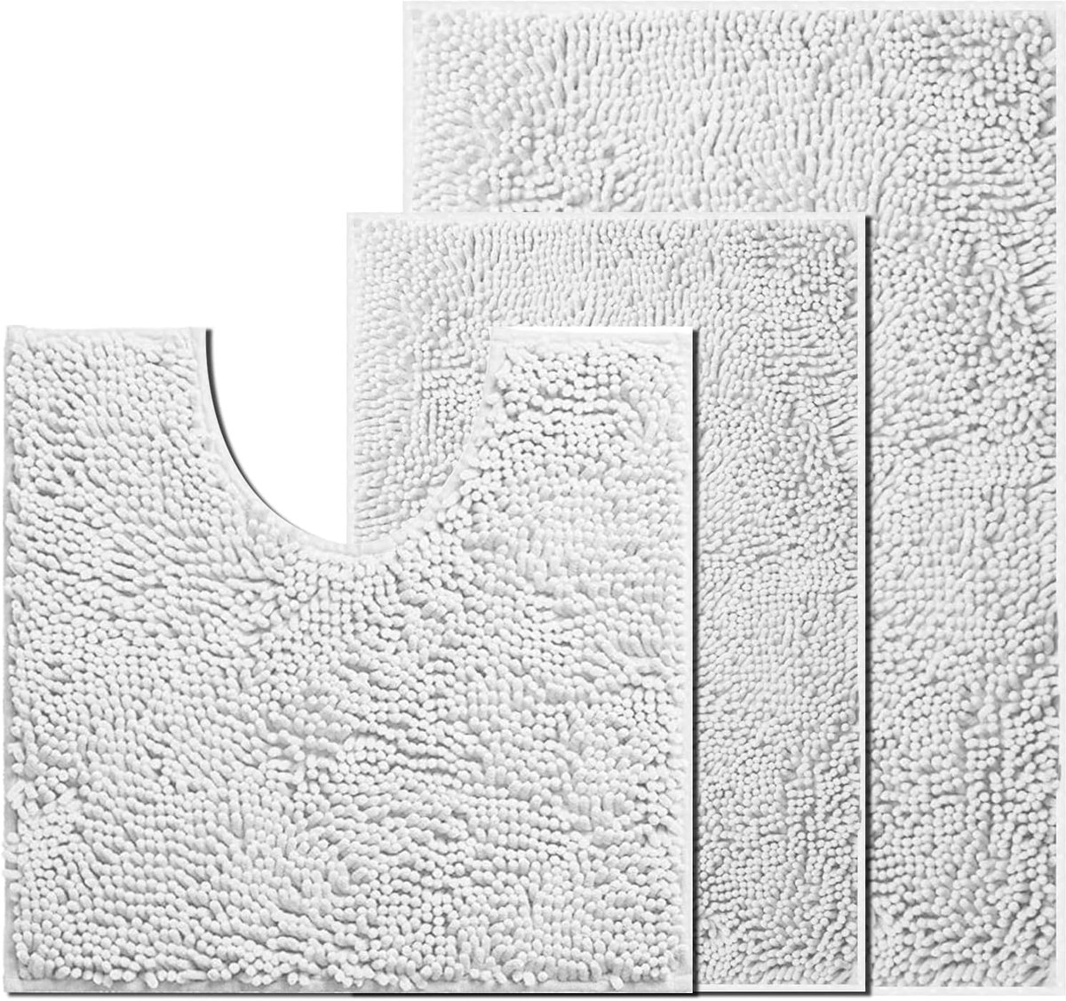 SnelShoppen - Luxe Badmat Set - 3 Stuks - Antislip, Zacht, Waterabsorberend, Machinewasbaar - Witte Badkamer Accessoires voor Bad en Toilet