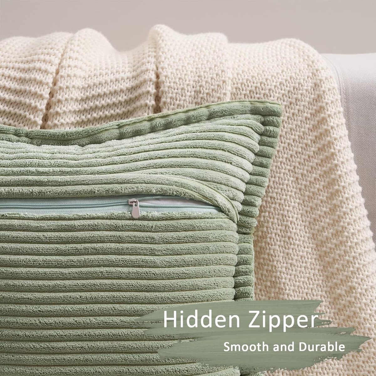SnelShoppen - Set van 2 Groene Corduroy Kussenhoezen 50 x 30 cm - Geometrisch Patroon - Zachte en Milieuvriendelijke Kussens voor Bank, Slaapkamer en