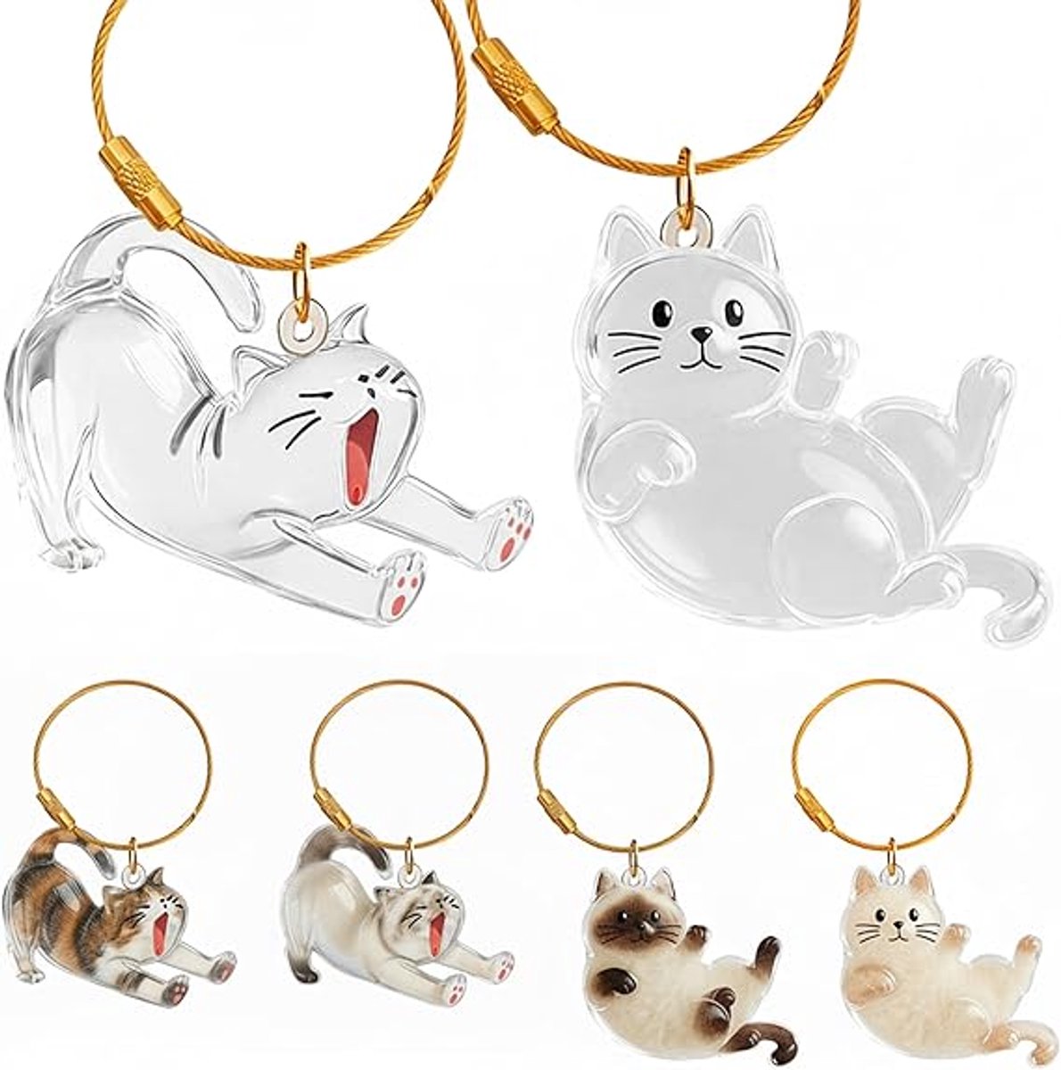 sleutelhanger - Veiligheidssleutelhangers - Keychain kat - Decoratieve sleutelhangers - Lieve juf - voor kattenhaar, uniek aandenken voor dierenliefhebbers, schattige accessoire om uw huisdier altijd dicht bij u te dragen - 4stuks - Kunststof