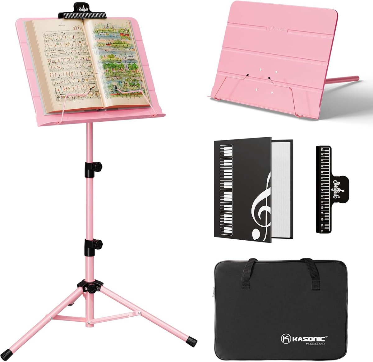 SnelShoppen - Vouwbare Muziekstandaard met Muziekmap, 2-in-1 Opvouwbare Muziekstand voor Optredens, Muziekboekstandaard Tripod, Verstelbaar van 77-140