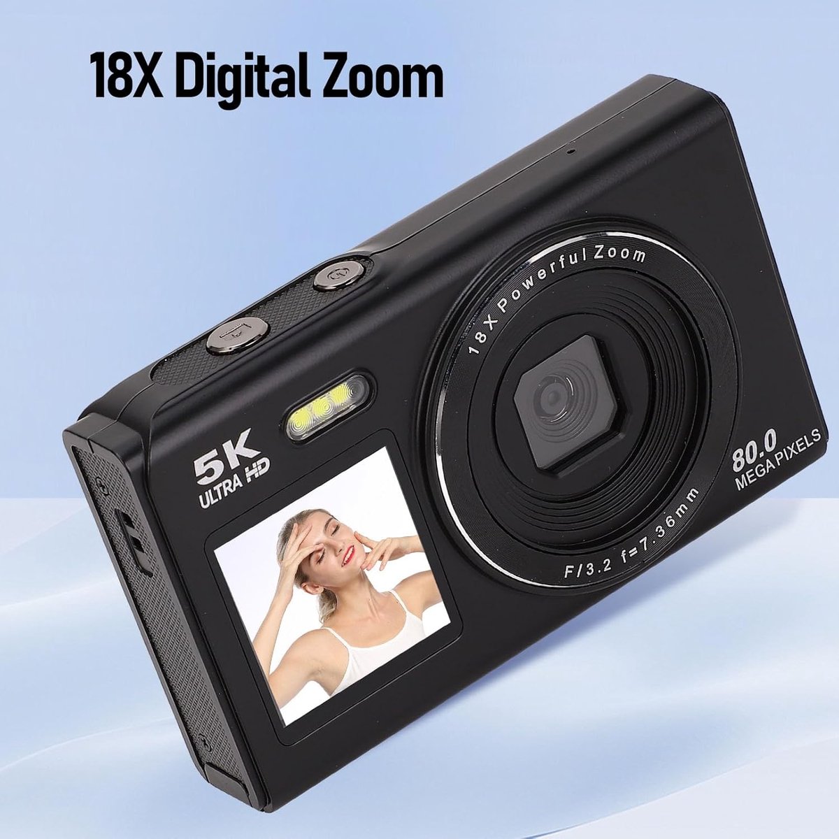 SnelShoppen - 5K 80MP Digitale Camera met 18x Zoom, Auto Focus, Dual Display, Flash en Kaart - Vlogging Camera Zwart voor Feesten, Camping, en Kindere thumbnail 5