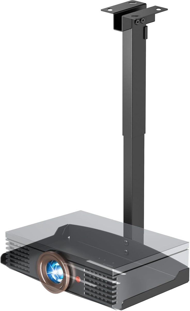SnelShoppen - PUTORSEN Projector Ceiling Mount - Hoogte Verstelbaar, Zonder Boren, Kabelbeheer, Tot 10 kg, Zwart - Universele Beugel voor Beamer, Lapt