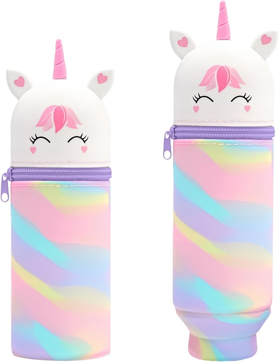 SnelShoppen - 2-in-1 Soft Silicone Pennenhouder - Waterdichte, Duurzame Pencil Case voor School - Unisex Kinderen, Witte Eenhoorn, Casual Design