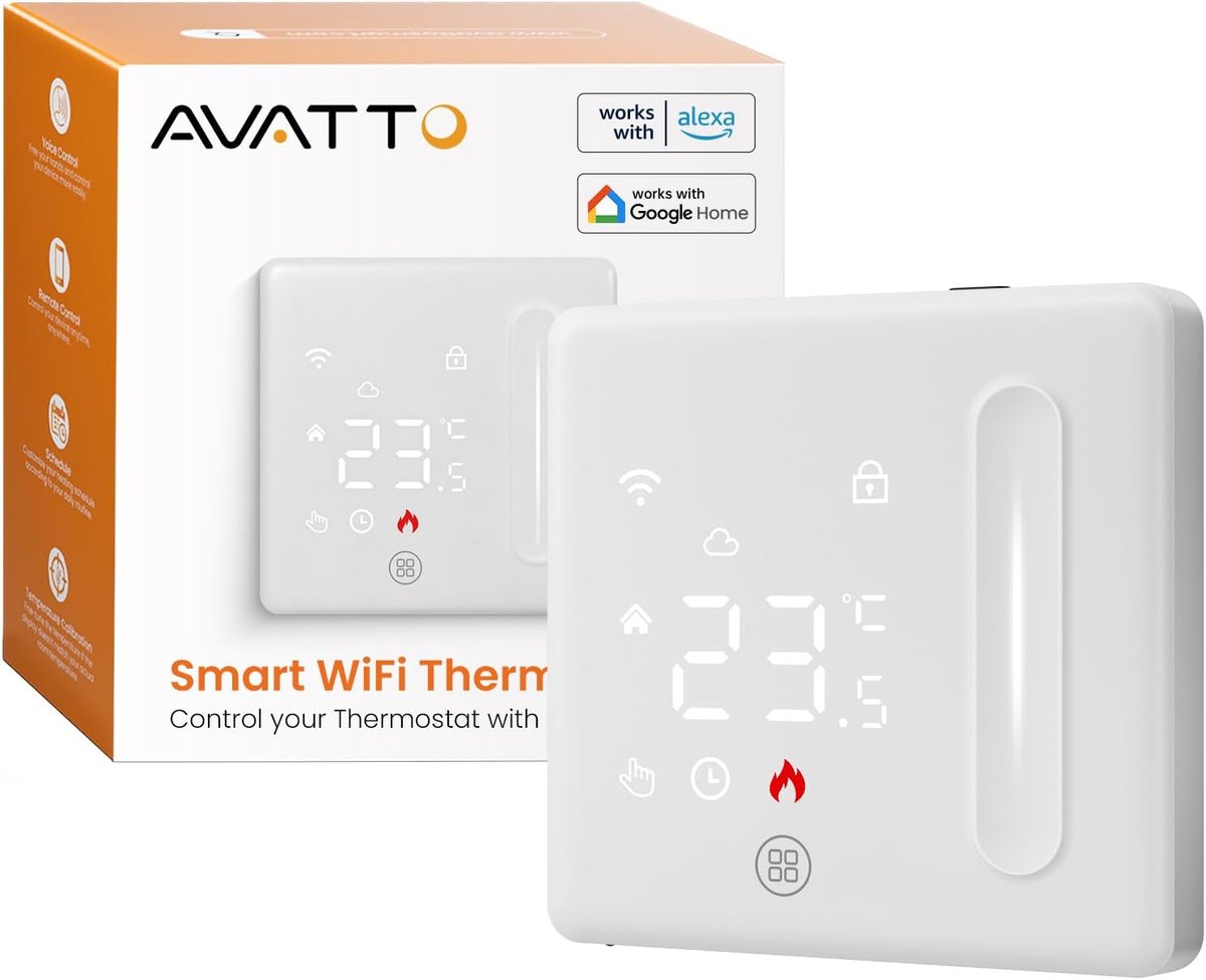 SnelShoppen - Slimme Wi-Fi Thermostaat voor Water en Vloerverwarming, Programmeerbare Ruimtethermostaat, Compatibel met Alexa en Google Home, Smart Li