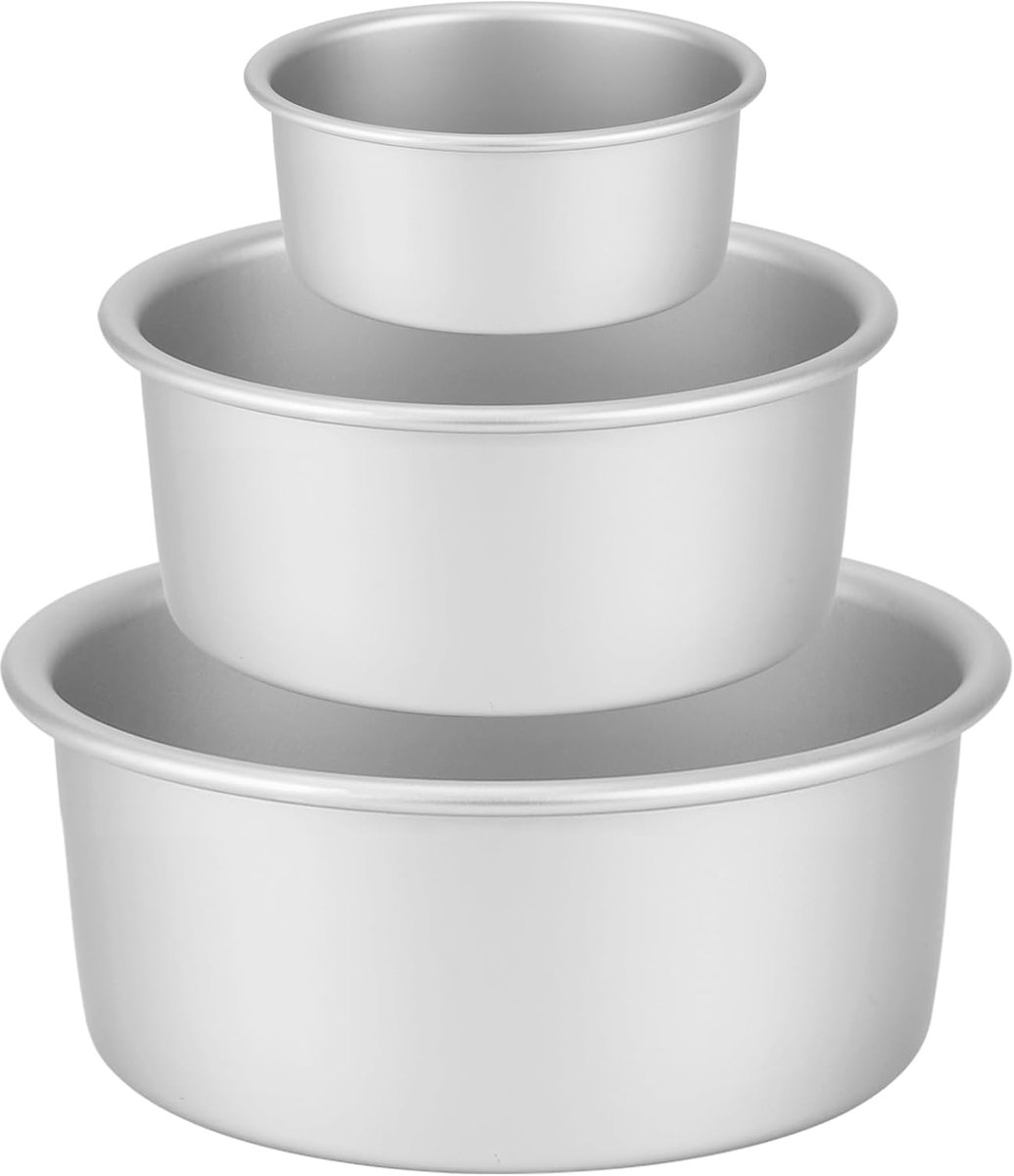 SnelShoppen - Rond Bakvorm 3-Delig (Diameter 10/15/20 cm), Professionele Anodiseerde Aluminium Cakepan met Losse Bodem, Geschikt voor Chiffon Cake en