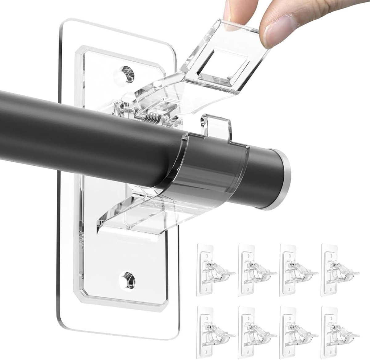 Gordijnroedebeugel - 8-delige set - Gordijnroedesteun - Douchegordijnroedesteun - Gordijnroedebevestiging - Geen boren nodig - Multifunctionele haken - Voor badkamer/slaapkamer - Transparant