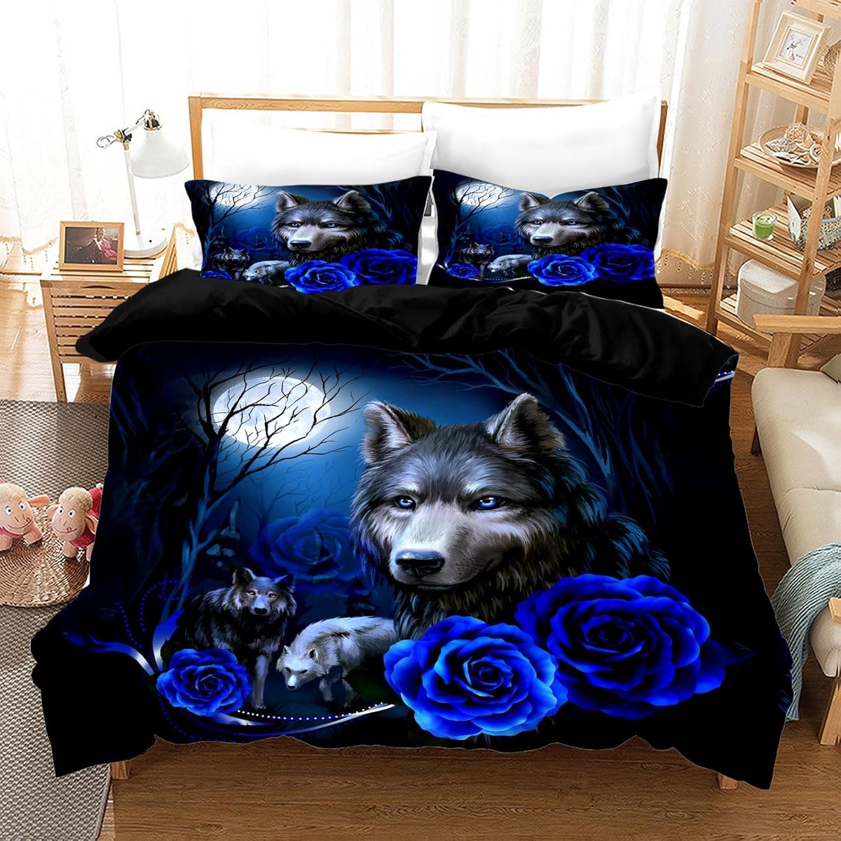 SnelShoppen - Wolf Dekbedovertrek Set 3D Animal Series, Roze Wolven Print, Zacht Microfiber Duvet Set voor Volwassenen, Slaapkamer Decoratie 200 x 200