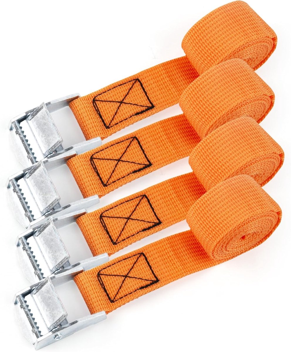 SnelShoppen - 4 Pcs Korte Lashing Straps met Ratchet, Verstelbare Lashing Belts voor Fietsdrager, Robuuste Transportbanden voor Auto en Bagage, 0.5 m