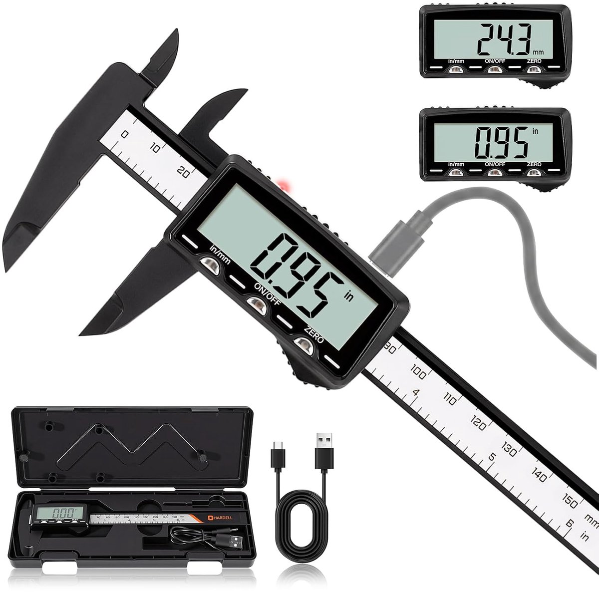 SnelShoppen - Digitale Schaal Caliper - Oplaadbare Plastic Precisie Meetinstrument - 150 mm - Voor Tuin, Keuken, Hobby en Professioneel Gebruik