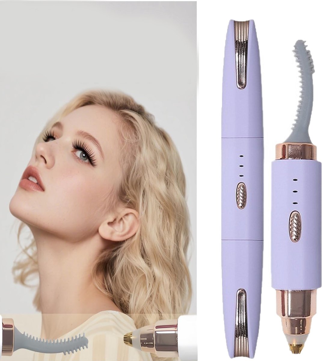 KZQ 2-in-1 elektrische wimperkruller en wenkbrauwtrimmer - USB-oplaadbaar - Snel opwarmen in 6 seconden - Anti-brand ontwerp - Perfect cadeau voor dames - Paars