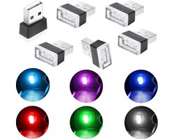 SnelShoppen - Atmosfeer LED Verlichting voor Auto's - USB Mini Interieur Lichten - 5 Stuks - Rood, Roze, Paars, Blauw, Wit, IJsblauw, Groen - Multifun