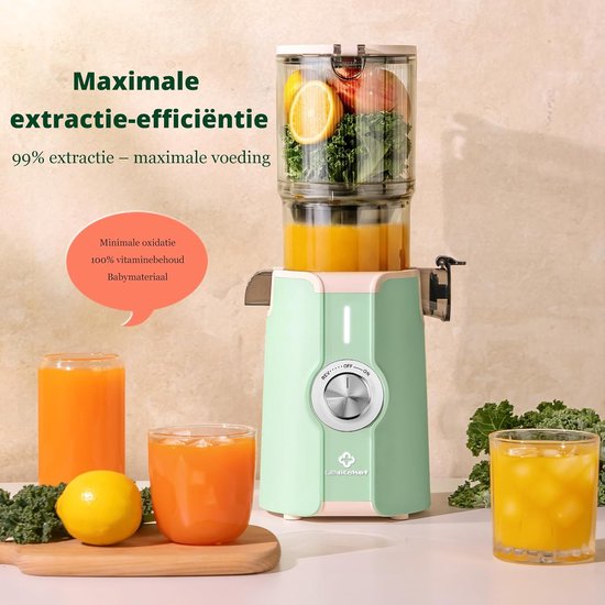 SnelShoppen - LINKChef Slow Juicer, Fruit en Groente Juicer, Testwinnaar, 115 mm, Whole Fruit Juicer, BPA-vrij, 200 W, Lichtgroen, Perfect voor Keuken van Snelshoppen — afbeelding 3