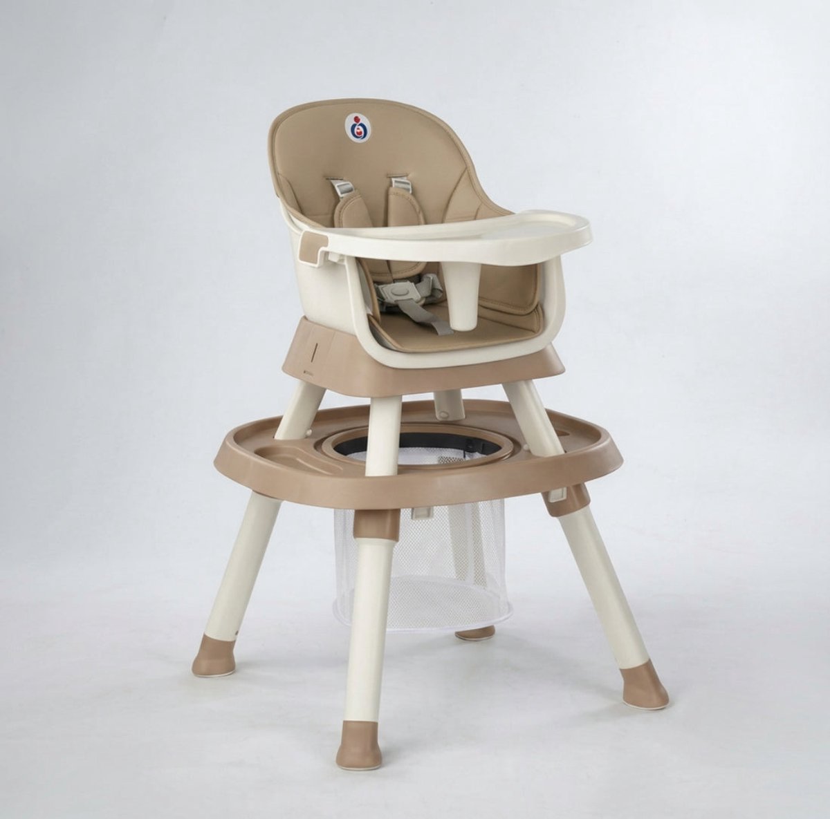 Yummy 12-in-1 Kinderstoel Beige/Camel – Multifunctioneel met Speelblad & Werktafel