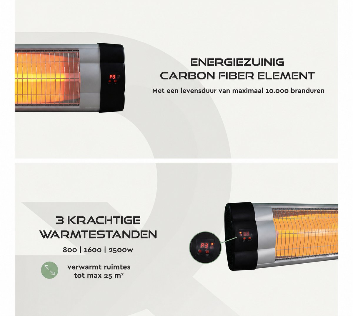 BRASQ Elektrische Terrasverwarmer Hangend PHW200 - Infrarood Heater 2500W - met Afstandsbediening en timer - 3 warmtestanden - Voor binnen en buiten - Spatwaterdicht - Zwart – foto 5