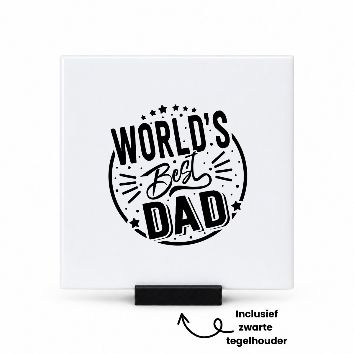 Hacebo World's best dad tegeltje met tegelhouder - Papa - Best dad - tegeltjes met tekst - Vaderdag cadeautje - Cadeau voor papa - Verjaardag - Geschenk - Cadeau - Gift - spreuktegels - 10.8x10.8 CM Wit