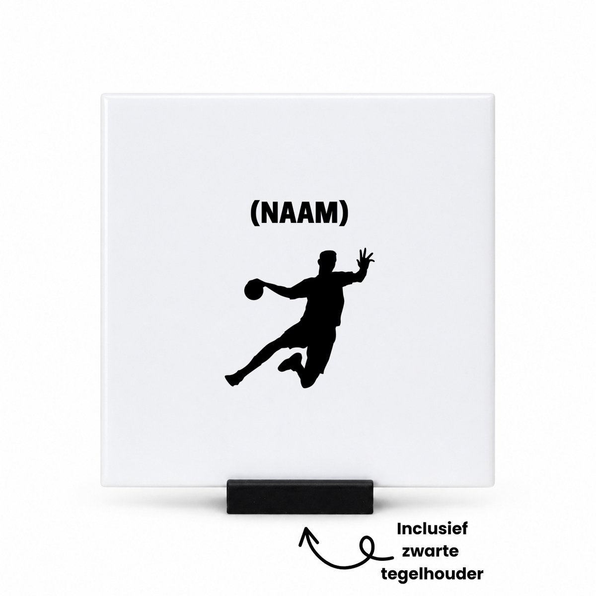 Hacebo Handbal met eigen naam tegeltje met tegelhouder - Handbal - Handballer - tegeltjes met tekst - Sport - spreuktegels - 10.8x10.8 CM Wit