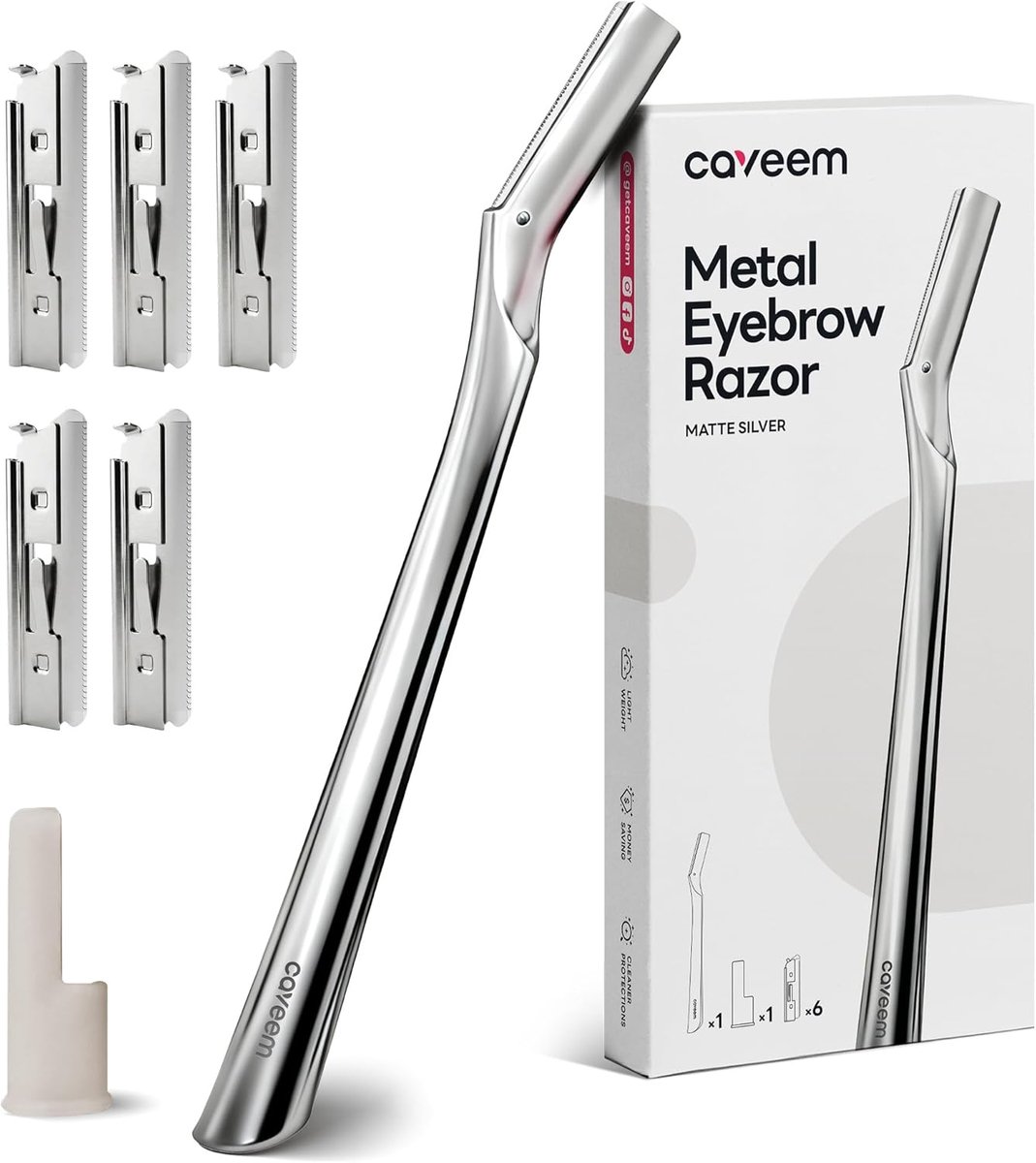 SnelShoppen - Eyebrow Razor Set - Dermaplaning Razor voor Gezicht - Gezichtschaaf voor Fijne Gezichtsharen en Peach Fuzz - 6 Rvs Vervangbladen - Matt