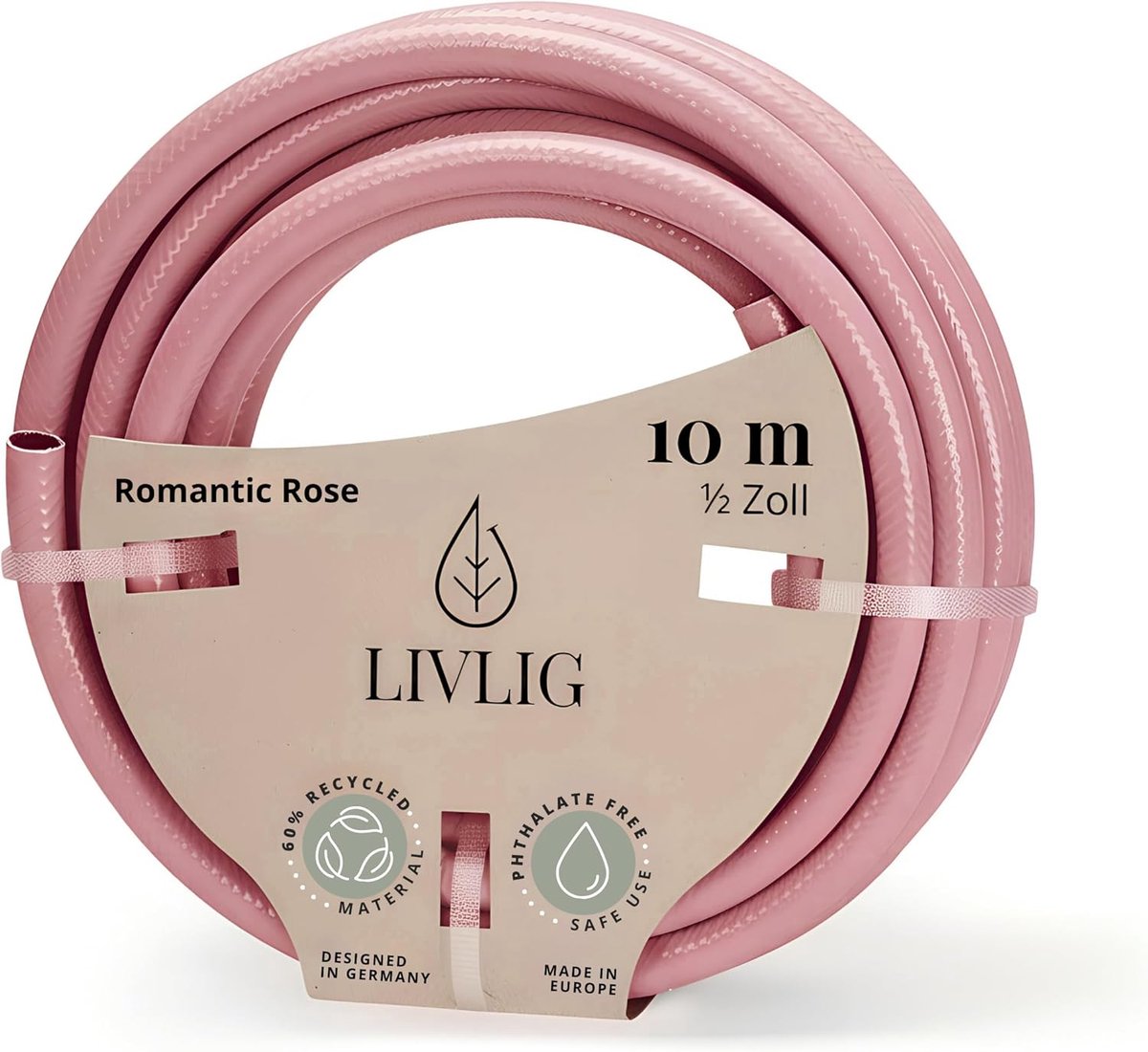 SnelShoppen - 10m Flexibele Premium Tuinslang 1/2 Inch, UV-Bestendig, Bink-proof, 60% Gerecycled Materiaal, Design Tuinslang in Roze - Perfect voor Tu