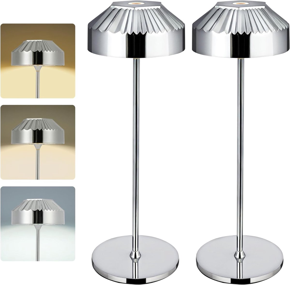SnelShoppen - Set van 2 Moderne Dimbare Batterijlampen - Metaal Zilver - Touchbediening - Perfect voor Woonkamer, Studie of Slaapkamer