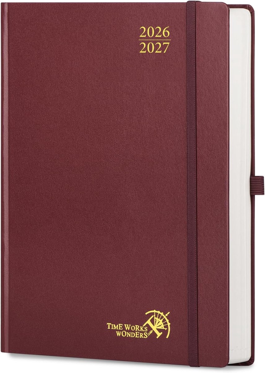 SnelShoppen - Agenda 2026 2027 Daily Planner A4 Groot 30.5 x 21.5 cm, 1 Pagina per Dag, School Planner, Hard Cover, 80 GSM, Bordeau Rood, Perfect voor