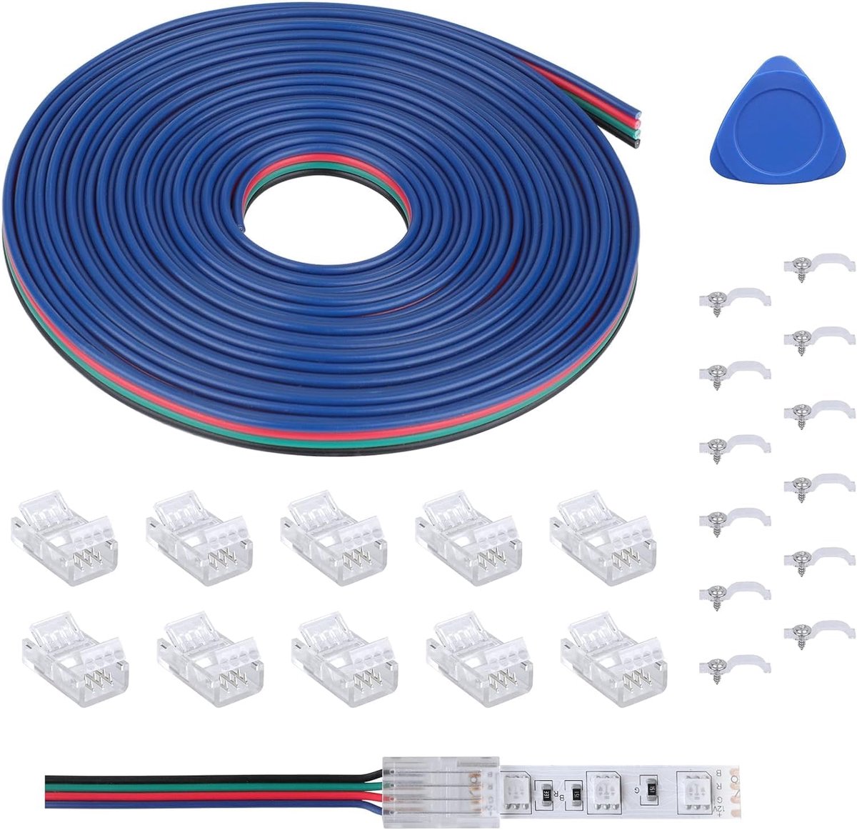 SnelShoppen - 4PIN LED Strip Verlengkabel 5m - Solderless LED Strip Connector Kit met 10 Stuks Connectors voor 10mm 5050 RGB LED Strips - Geschikt voo