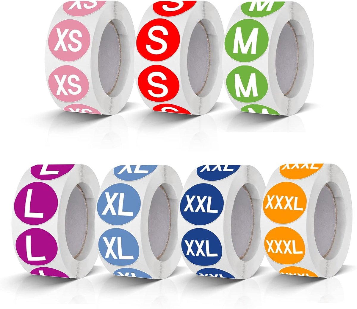 SnelShoppen - Kleurige Kleding Maat Stickers 25mm - Zelfklevende Labels voor XS, S, M, L, XL, XXL, XXXL - 3500 Stuks Waterproof & Verwijderbaar