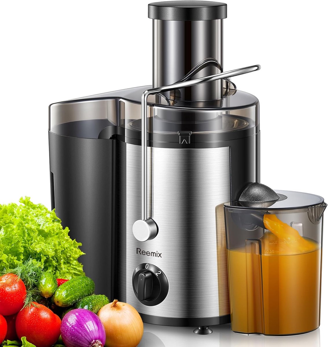 Centrifugale Sapcentrifuge - Sapmachine voor hele groenten en fruit - 800 W - 3 inch brede mond - 2 snelheden - borstel inbegrepen - gemakkelijk schoon te maken sapcentrifuge groenten en fruit