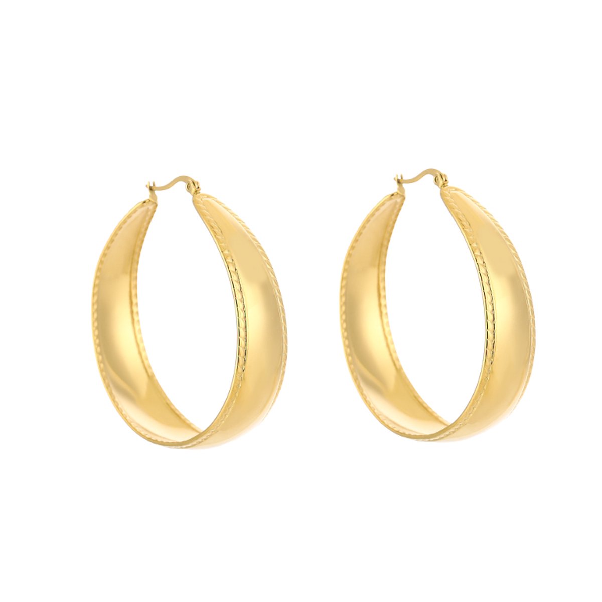 Stainless Steel Platte Hoop Oorringen – Elegante & Brede Vintage Oorringen - RVS - Goud