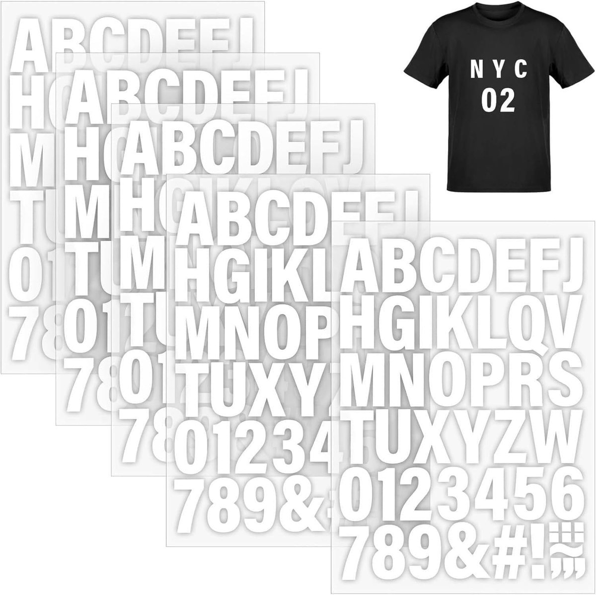 SnelShoppen - 5 Stuks Strijkletters en Cijfers A-Z 1-9 - Hoge Kwaliteit Vinyl - Ideaal voor Textiel, Kleding, Jassen, Tassen, DIY Decoratie - Strijkpa