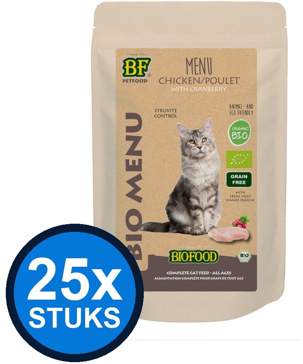 BF Petfood Biofood - Organic kat kip menu pouch 100gr - Kattenvoer Natvoer - 100 g
