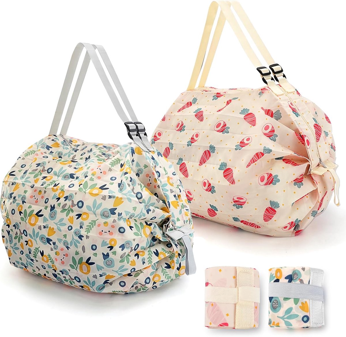 QZDAFFIC 2 stuks boodschappentas, opvouwbare tote bag, notabag met ritssluiting, shoppertas voor dames, groot - ShopVlot