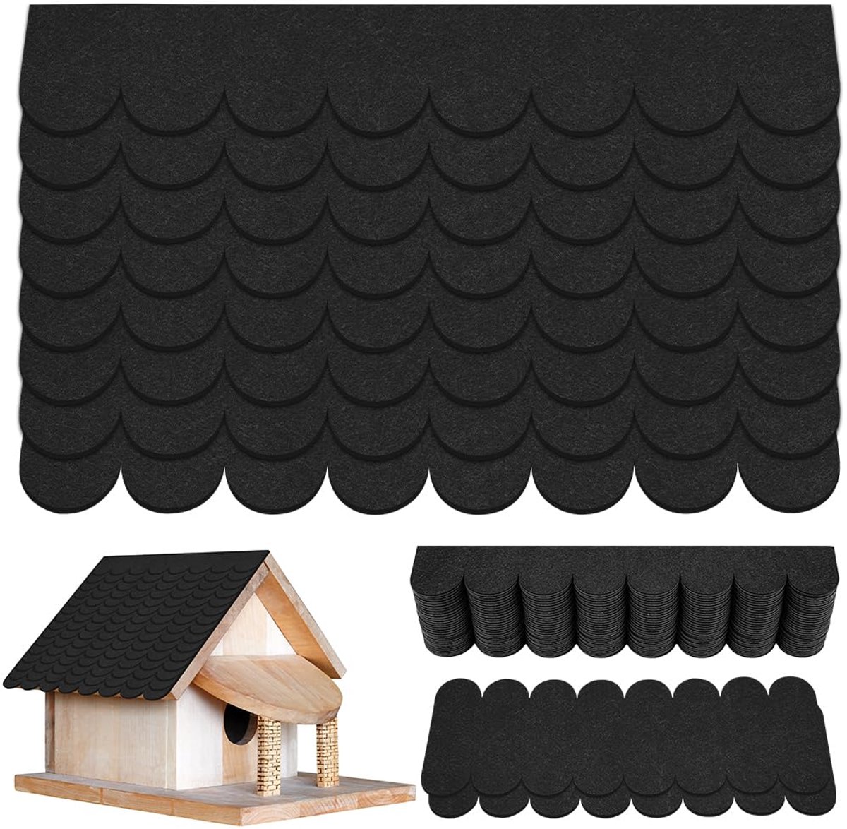 Thijox - 32 Stuks Zelfklevende Dakvilt voor Vogelhuisjes en Doe-Het-Zelf Projecten - Dakshingles in Zwart, Eenvoudige Installatie, Perfect voor Nestka