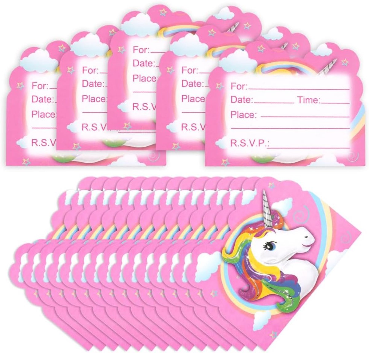 SnelShoppen - OFFCUP Kinderfeestje Uitnodigingen - 20 Stuks Verjaardagsfeestje Kaarten - Eenhoorn Thema - Hoogwaardig Gecoat Papier - Feestuitnodiging