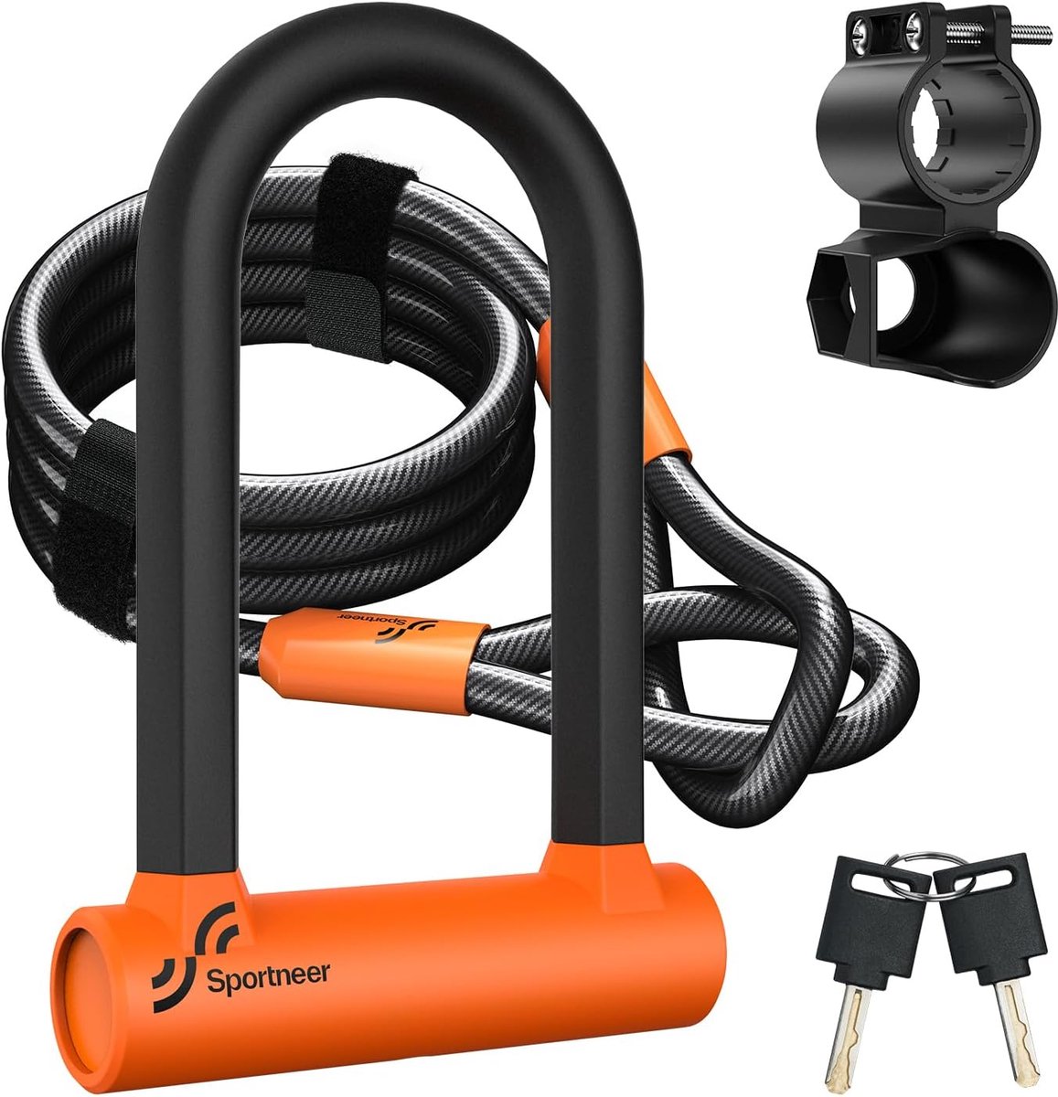 SnelShoppen - Heavy Duty Fietsslot met 17 mm D-slot en 5ft/1,2 m Veiligheidskabel, Anti-diefstal Beugel, Ideaal voor Racefiets en Elektrische Fiets