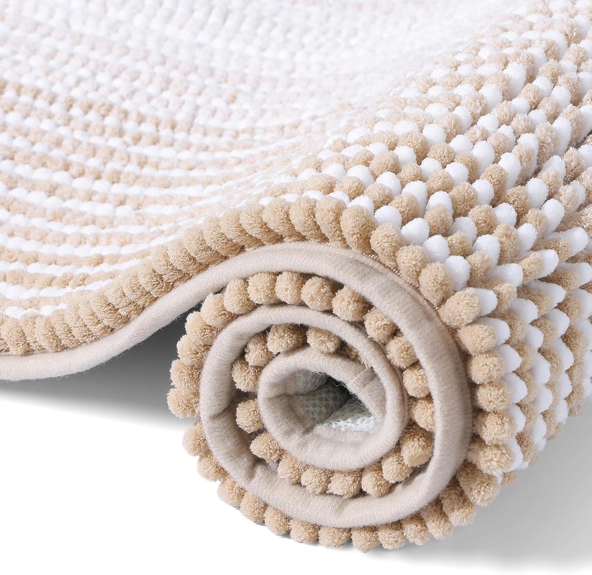 SnelShoppen - Chenille Badmat Zacht Absorberend Badematte Antislip Microvezel Wasbaar Douchemat 40 x 60 cm Beige voor Badkamer, Douche en Toilet