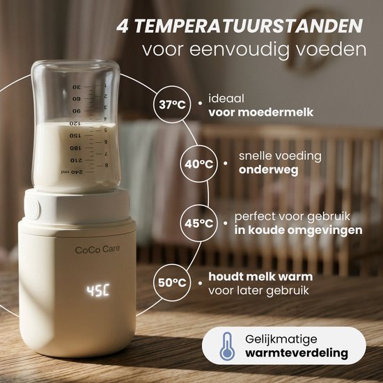 CoCo Care® Heat-2-Go Pro 2025 - Draagbare Flessenwarmer - Flessenwarmer Onderweg - Flessenwarmer Draadloos - 13.200 mAh - Inclusief 5 Adapters & PPSU Babyfles - Beige van Merkloos — afbeelding 3